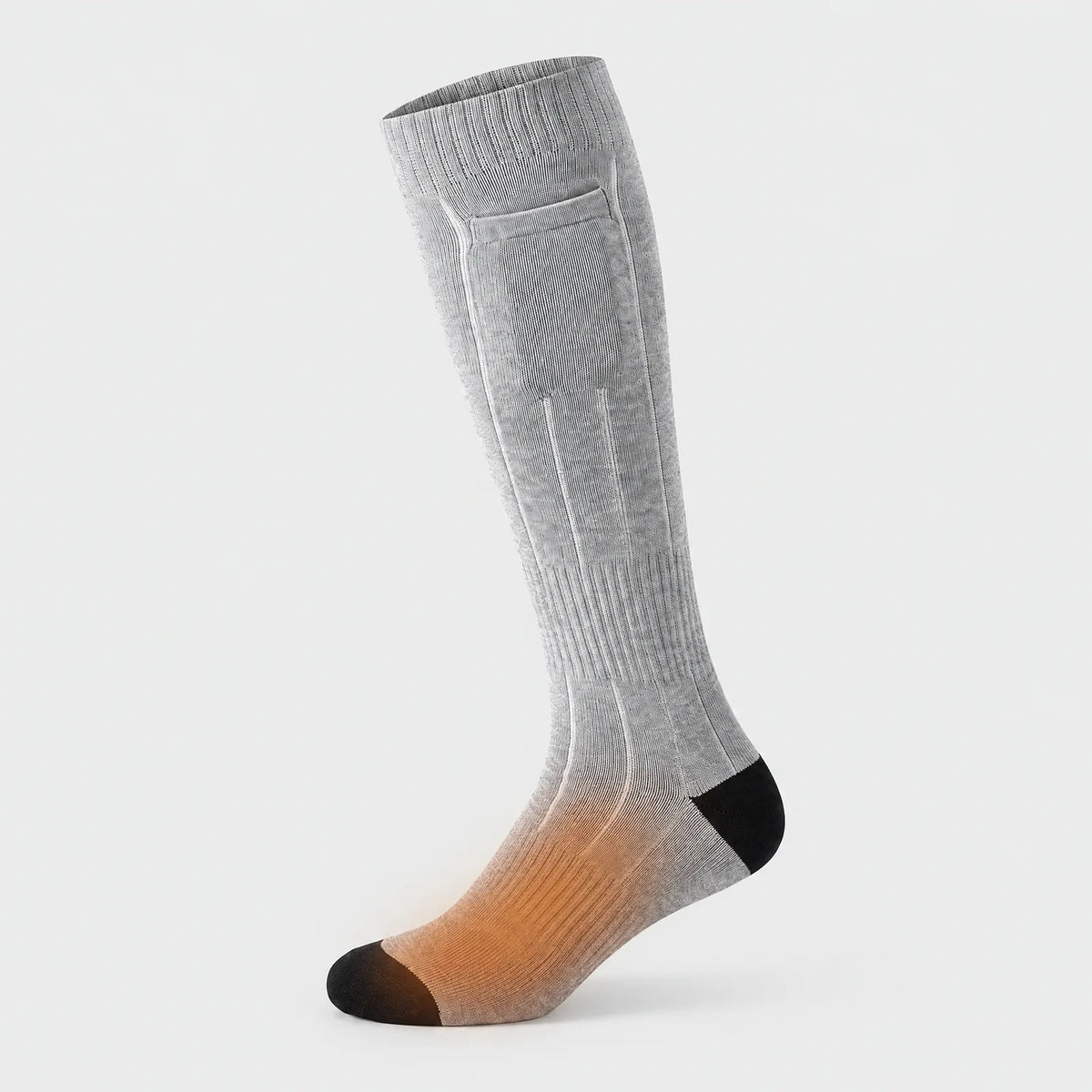 Heating zone in the forefoot of the heated knee-high sock, highlighted in warm tones