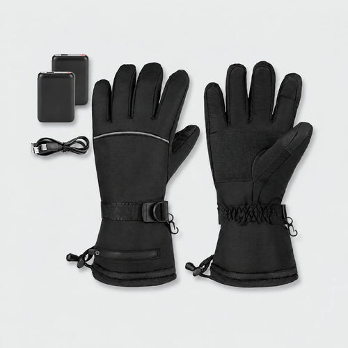 Alpenwarm heated winter gloves in black with two power banks and USB charging cable
