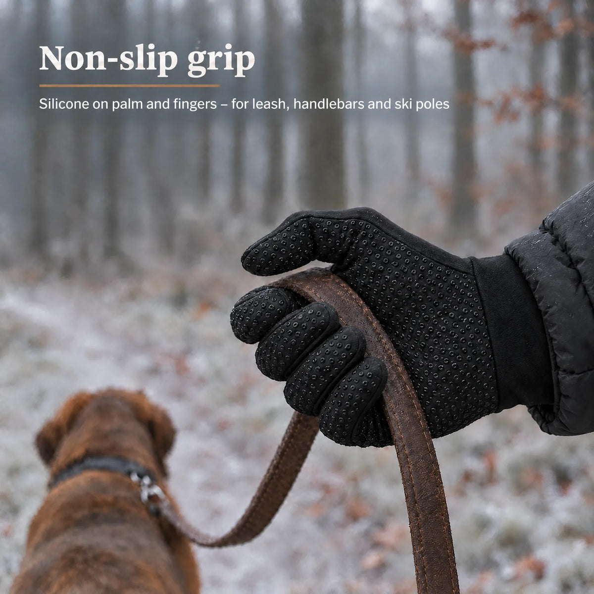 Non-slip grip: silicone on the palm holds the dog leash securely