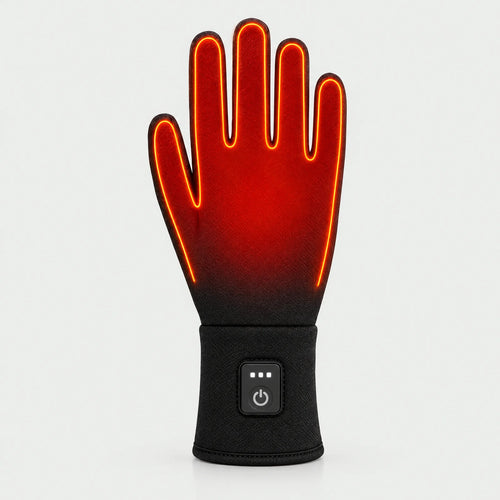 Heating area of the thin heated liner gloves: back of the hand and all five fingers