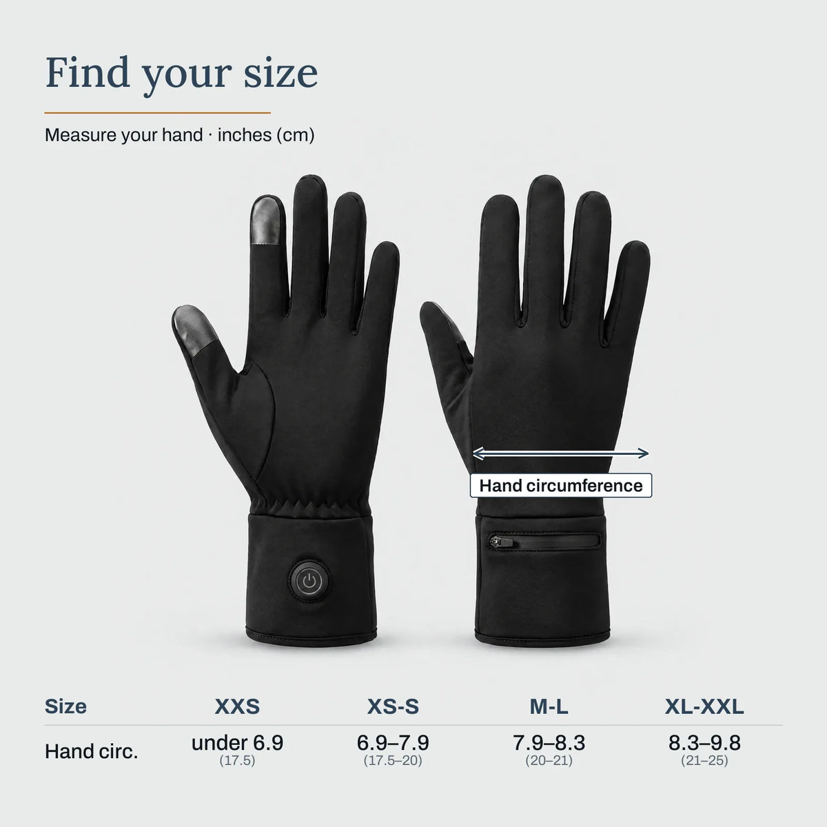 Find your size – Thin Heated Liner Gloves