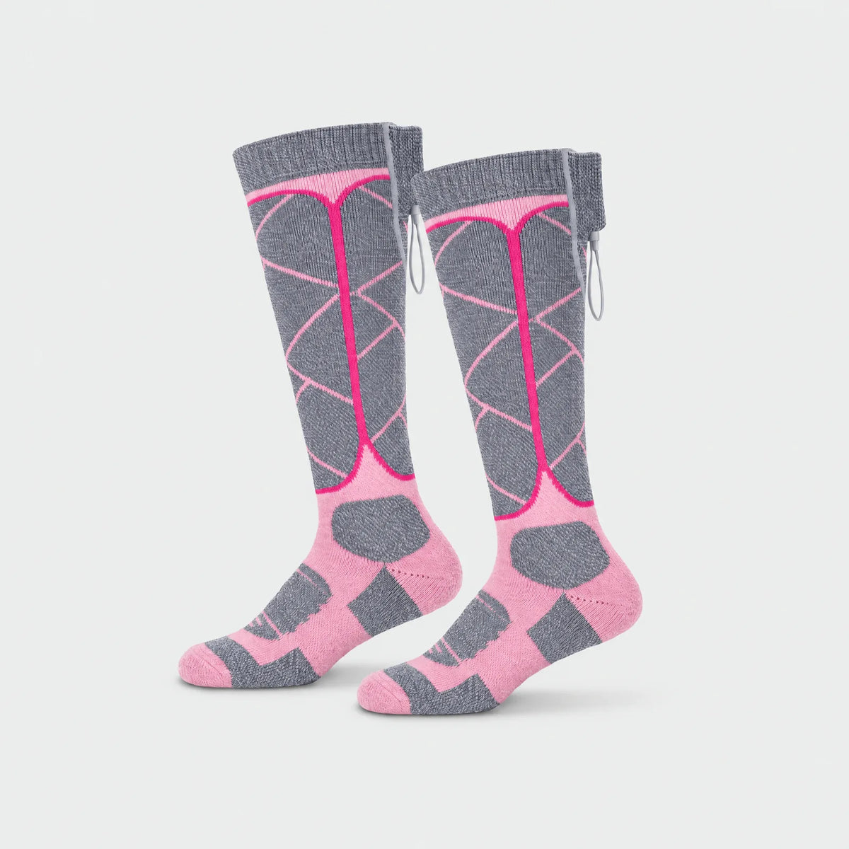 Alpenwarm heated socks in gray-pink with battery pocket at the cuff
