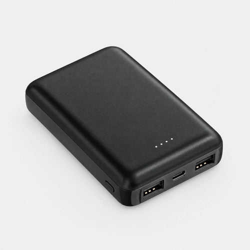Alpenwarm Powerbank 5.000 mAh, mattschwarz, mit zwei USB-A-Anschlüssen, USB-C und vier LEDs